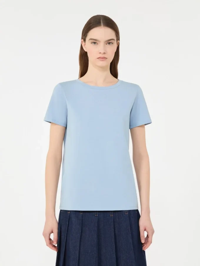 T-shirt basic in jersey di cotone, azzurro