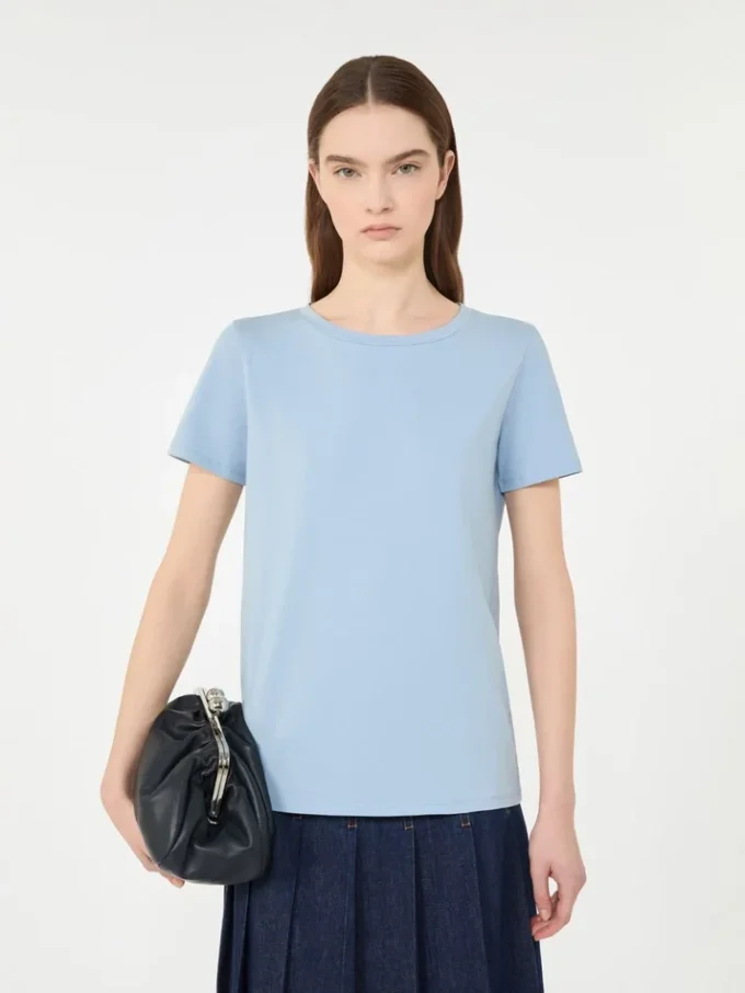 T-shirt basic in jersey di cotone, azzurro