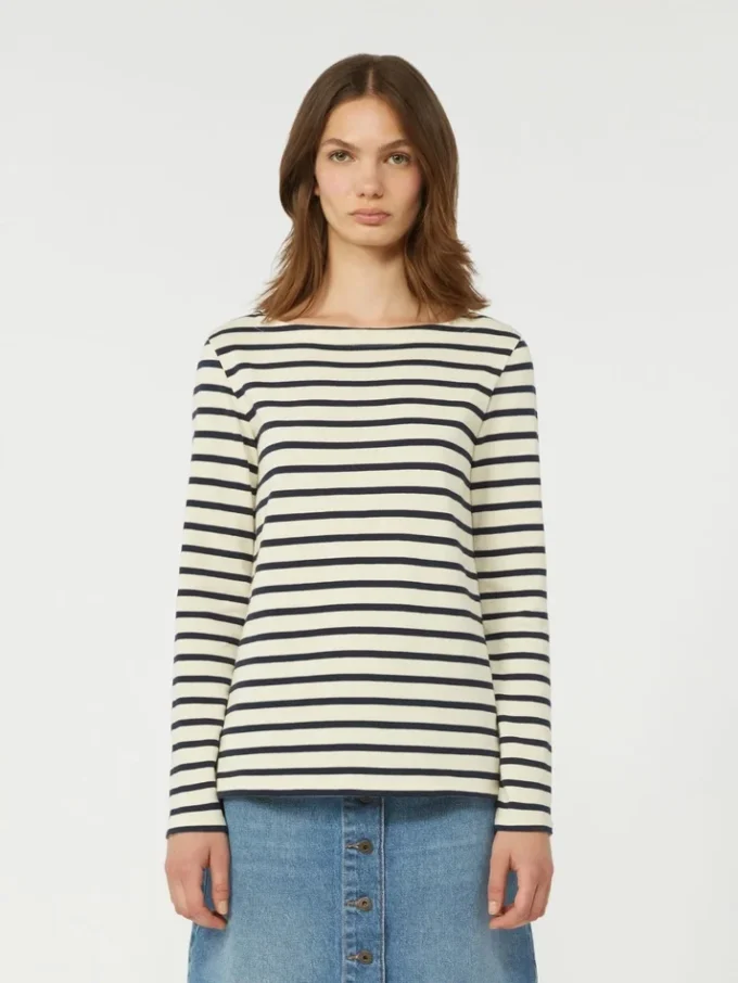 T-shirt in cotone a righe, avorio T-shirt in cotone a righe, avorio