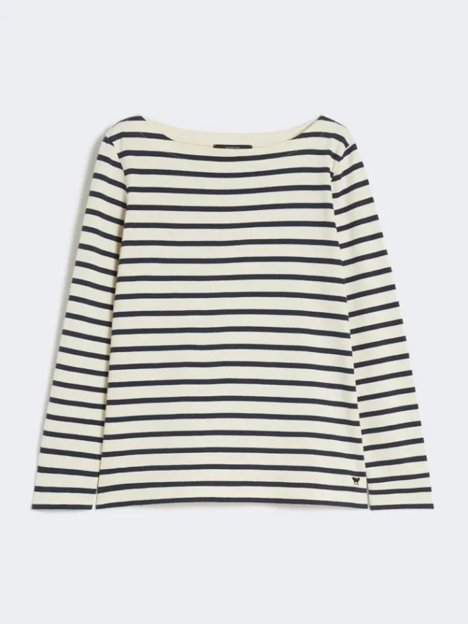 T-shirt in cotone a righe, avorio T-shirt in cotone a righe, avorio