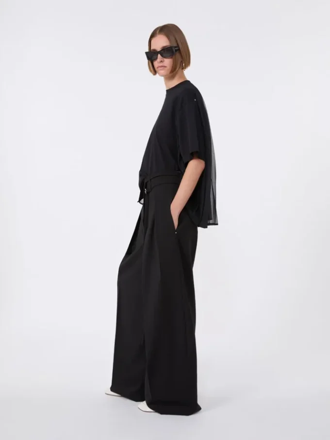 T-shirt in cotone con plissettatura sul retro, nera T-shirt in cotone con plissettatura sul retro, nera