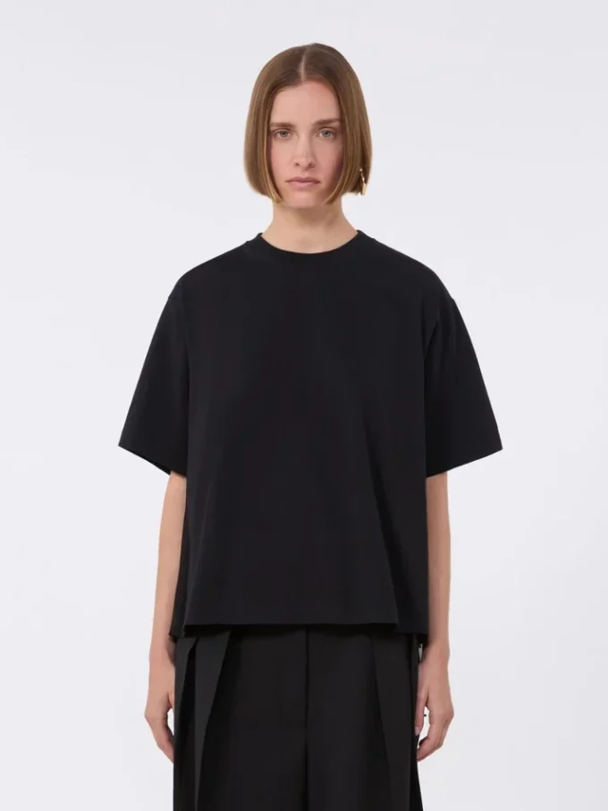 T-shirt in cotone con plissettatura sul retro, nera T-shirt in cotone con plissettatura sul retro, nera