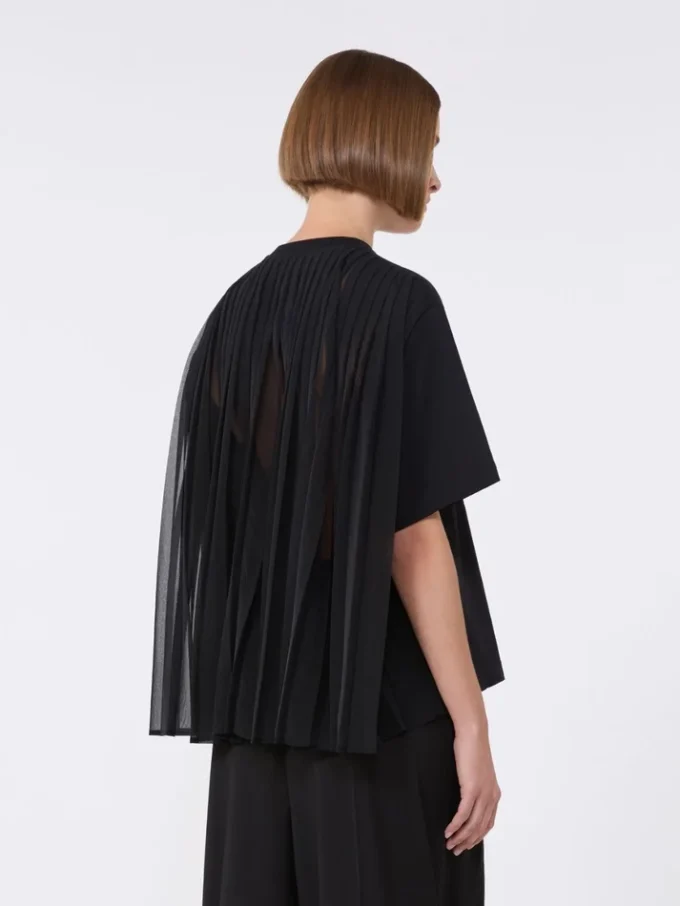 T-shirt in cotone con plissettatura sul retro, nera T-shirt in cotone con plissettatura sul retro, nera