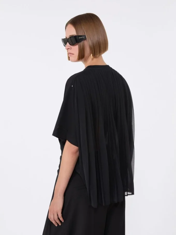 T-shirt in cotone con plissettatura sul retro, nera T-shirt in cotone con plissettatura sul retro, nera