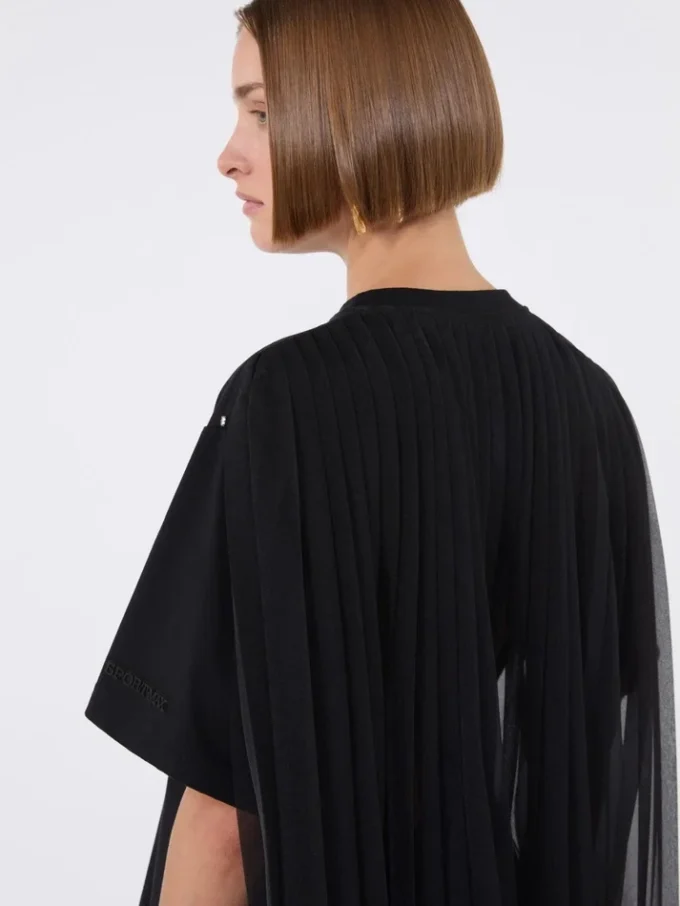 T-shirt in cotone con plissettatura sul retro, nera T-shirt in cotone con plissettatura sul retro, nera
