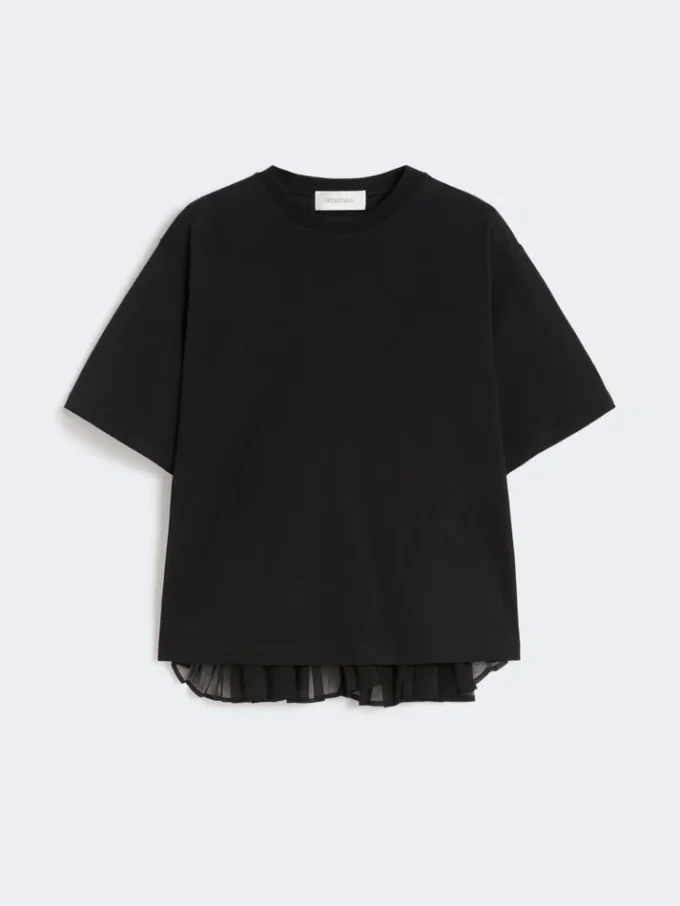 T-shirt in cotone con plissettatura sul retro, nera T-shirt in cotone con plissettatura sul retro, nera