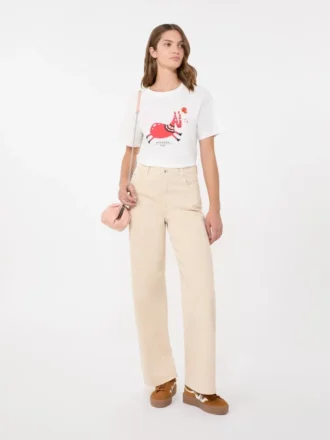 T-shirt in cotone con stampa e ricami, bianca
