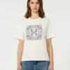 T-shirt in cotone con stampa e ricami, bianca T-shirt in cotone con stampa e ricami, bianca