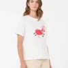 T-shirt in cotone con stampa e ricami, bianca T-shirt in cotone con stampa e ricami, bianca