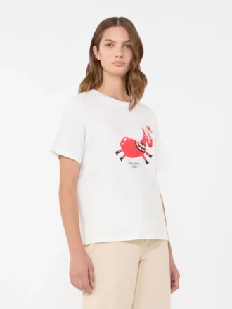 T-shirt in cotone con stampa e ricami, bianca