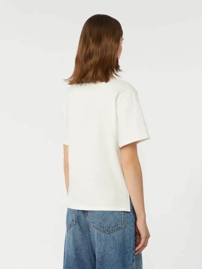 T-shirt in cotone con stampa e ricami, bianca T-shirt in cotone con stampa e ricami, bianca