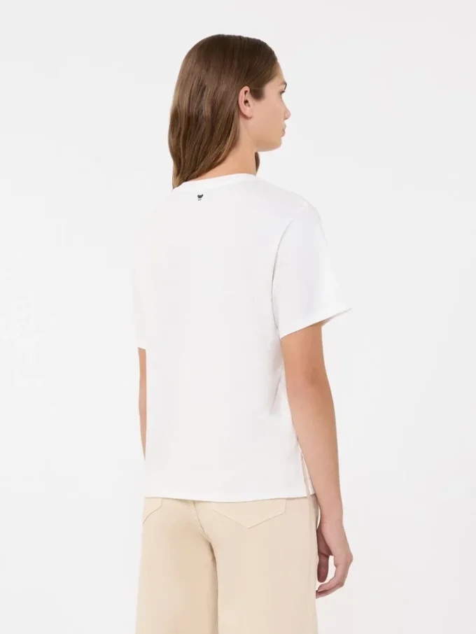T-shirt in cotone con stampa e ricami, bianca T-shirt in cotone con stampa e ricami, bianca