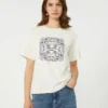 T-shirt in cotone con stampa e ricami, bianca T-shirt in cotone con stampa e ricami, bianca