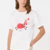T-shirt in cotone con stampa e ricami, bianca T-shirt in cotone con stampa e ricami, bianca