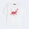 T-shirt in cotone con stampa e ricami, bianca T-shirt in cotone con stampa e ricami, bianca