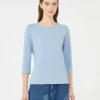 T-shirt in cotone elasticizzato, azzurro T-shirt in cotone elasticizzato, azzurro