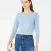 T-shirt in cotone elasticizzato, azzurro T-shirt in cotone elasticizzato, azzurro