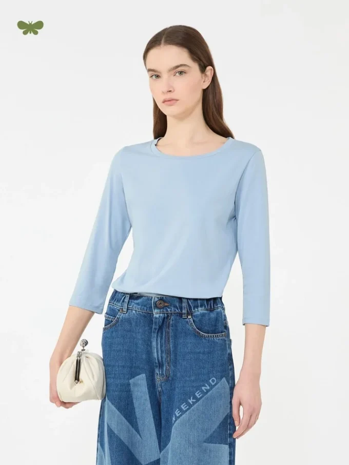 T-shirt in cotone elasticizzato, azzurro T-shirt in cotone elasticizzato, azzurro