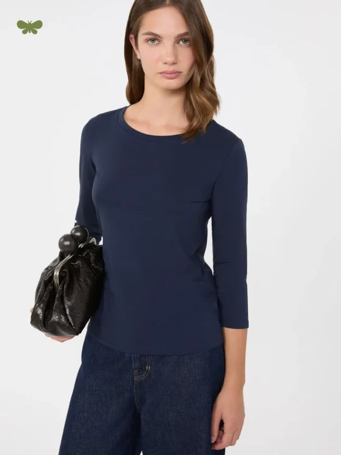 T-shirt in cotone elasticizzato, blu navy T-shirt in cotone elasticizzato, blu navy
