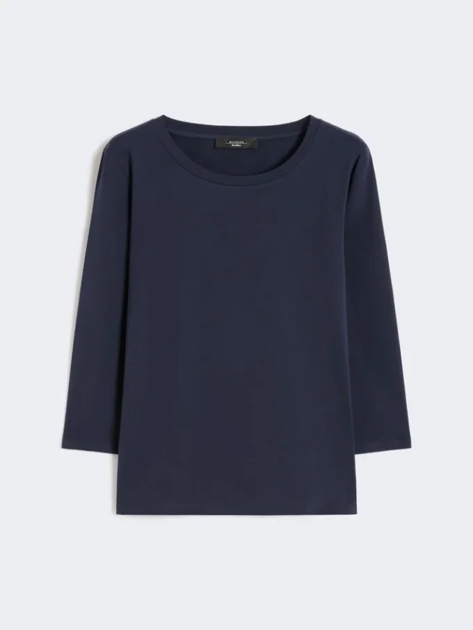 T-shirt in cotone elasticizzato, blu navy T-shirt in cotone elasticizzato, blu navy