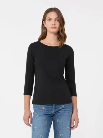 T-shirt in cotone elasticizzato, nero