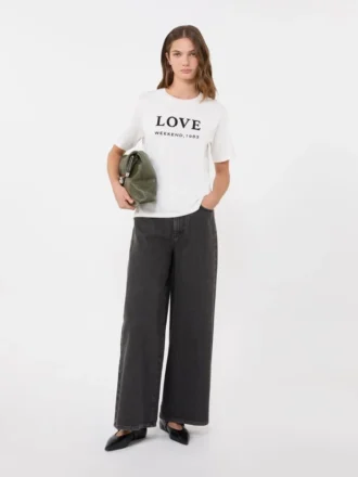 T-shirt in jersey con stampa e ricami, bianca
