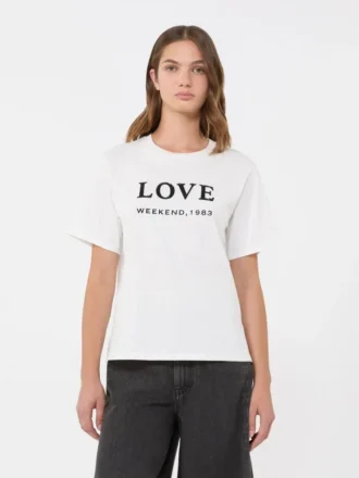 T-shirt in jersey con stampa e ricami, bianca