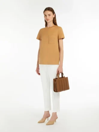 T-shirt in jersey di cotone, color cammello