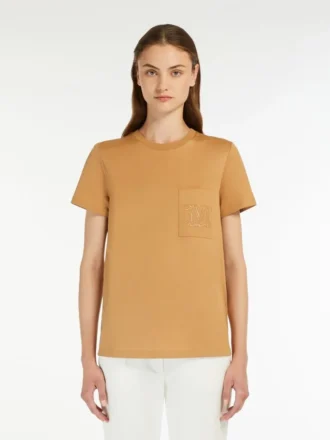 T-shirt in jersey di cotone, color cammello