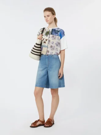 T-shirt in jersey di cotone elasticizzato e seta stampata, multicolore