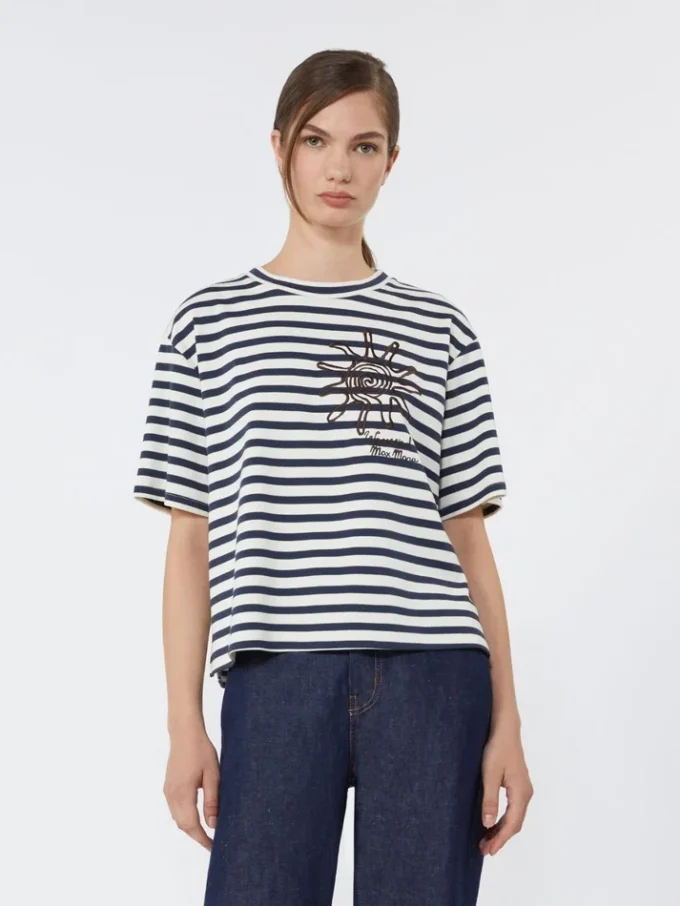 T-shirt in jersey di cotone stampato, blu navy T-shirt in jersey di cotone stampato, blu navy