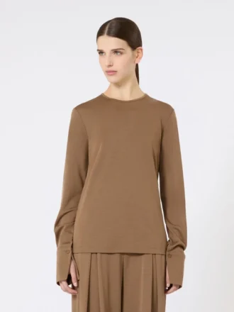 T-shirt in jersey di lana, color tabacco