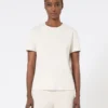 T-shirt in jersey ricamata, color sabbia T-shirt in jersey ricamata, color sabbia