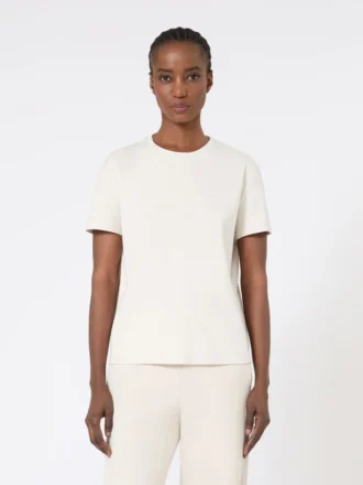 T-shirt in jersey ricamata, color sabbia