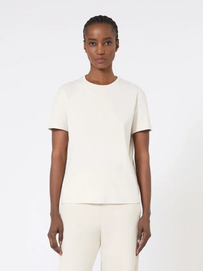 T-shirt in jersey ricamata, color sabbia T-shirt in jersey ricamata, color sabbia