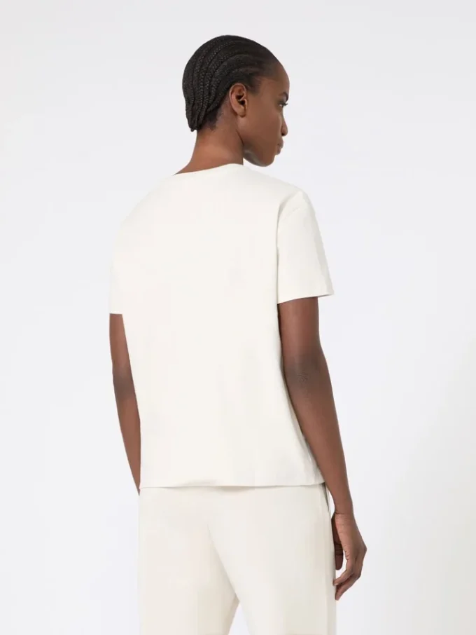 T-shirt in jersey ricamata, color sabbia T-shirt in jersey ricamata, color sabbia
