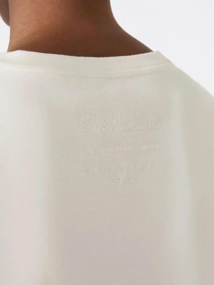 T-shirt in jersey ricamata, color sabbia T-shirt in jersey ricamata, color sabbia