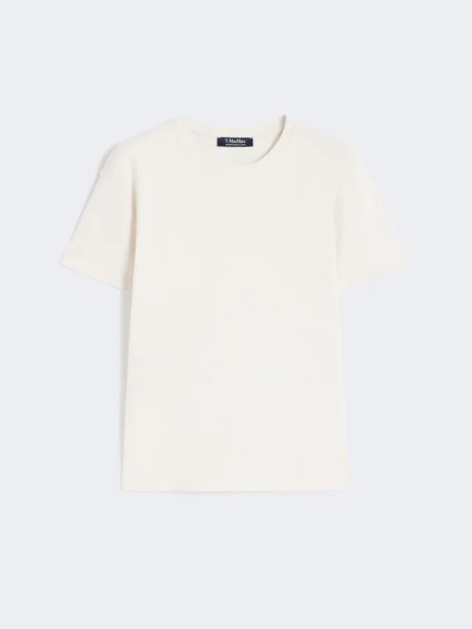 T-shirt in jersey ricamata, color sabbia T-shirt in jersey ricamata, color sabbia