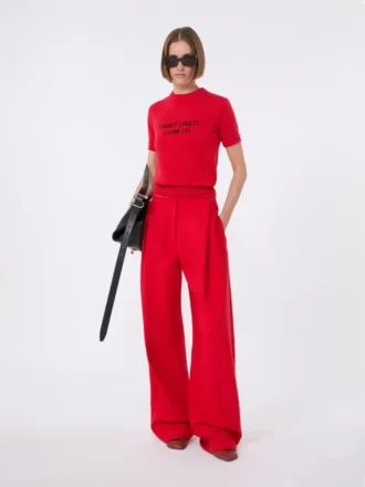 T-shirt in maglia di lana e cashmere, rossa