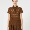 T-shirt in pizzo, color cioccolato