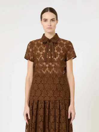 T-shirt in pizzo, color cioccolato