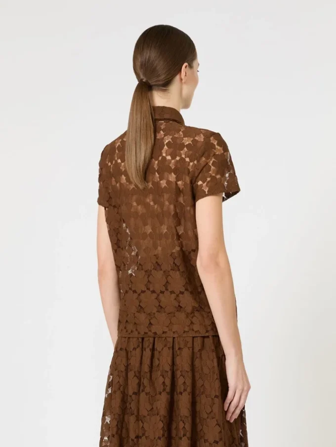 T-shirt in pizzo, color cioccolato