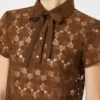 T-shirt in pizzo, color cioccolato
