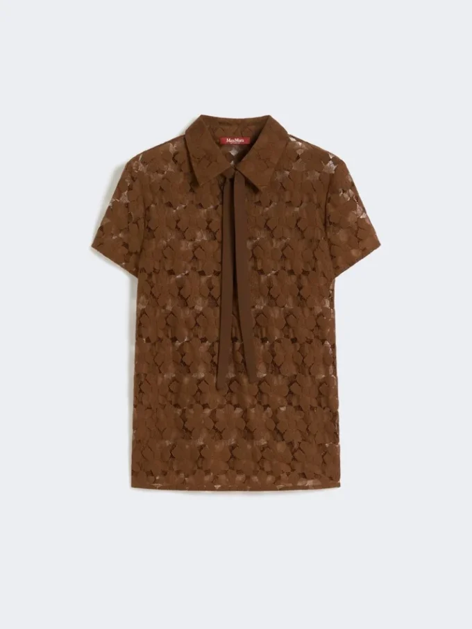 T-shirt in pizzo, color cioccolato