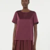 T-shirt in raso e jersey, bordeaux T-shirt in raso e jersey, bordeaux
