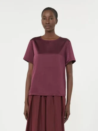 T-shirt in raso e jersey, bordeaux