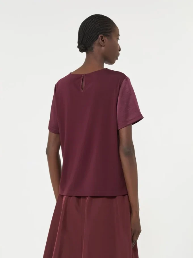 T-shirt in raso e jersey, bordeaux T-shirt in raso e jersey, bordeaux