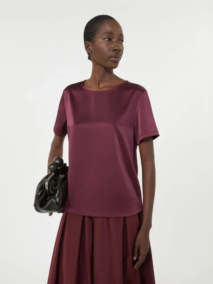 T-shirt in raso e jersey, bordeaux T-shirt in raso e jersey, bordeaux