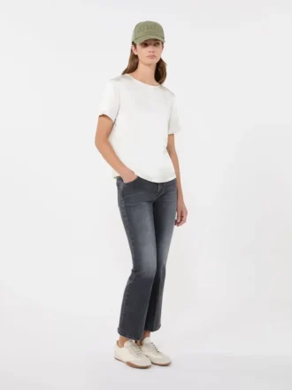 T-shirt in raso e jersey, ecru
