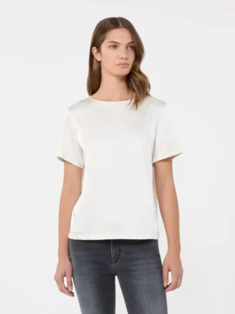 T-shirt in raso e jersey, ecru